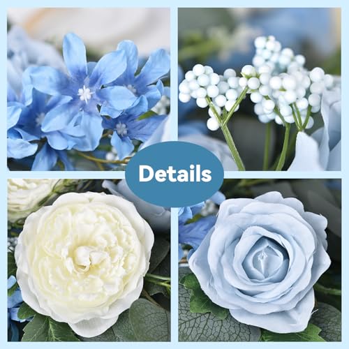 DearHouse 2Pcs Artificial Peony Flower Garland and - Silk Peony Garland with Flowers and Eucalyptus for Wedding Party Table Decoration,6ft/Strand (Blue) - Image 4