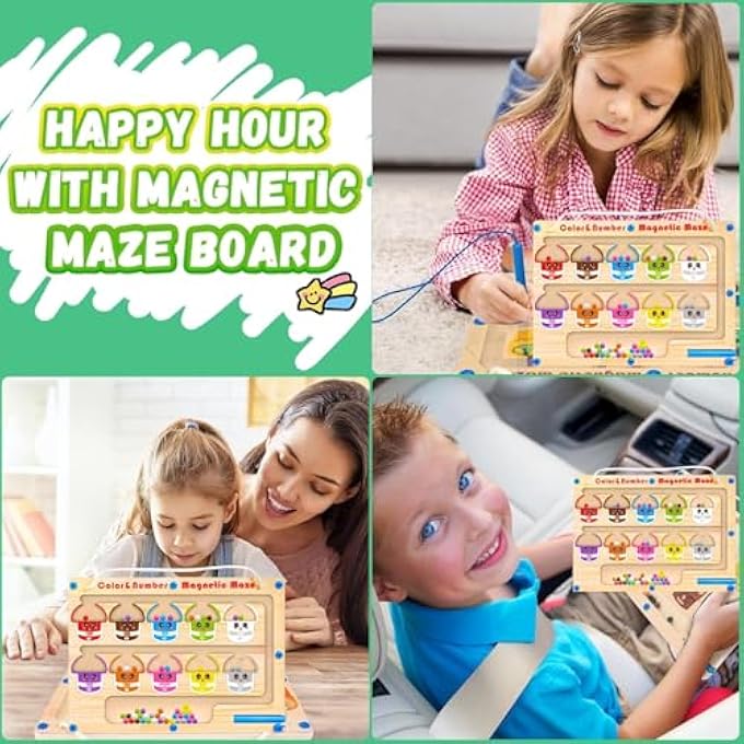 MONTESSORI COLOR & NUMBER MAZE WOODEN PUZZLE BOARD WITH MAGNETIC PEN LEARNING & COUNTING TOY FOR TODDLERS FINE MOTOR SKILL GAME FOR KIDS AGES 3 4 5 BOYS & GIRLS - Image 5