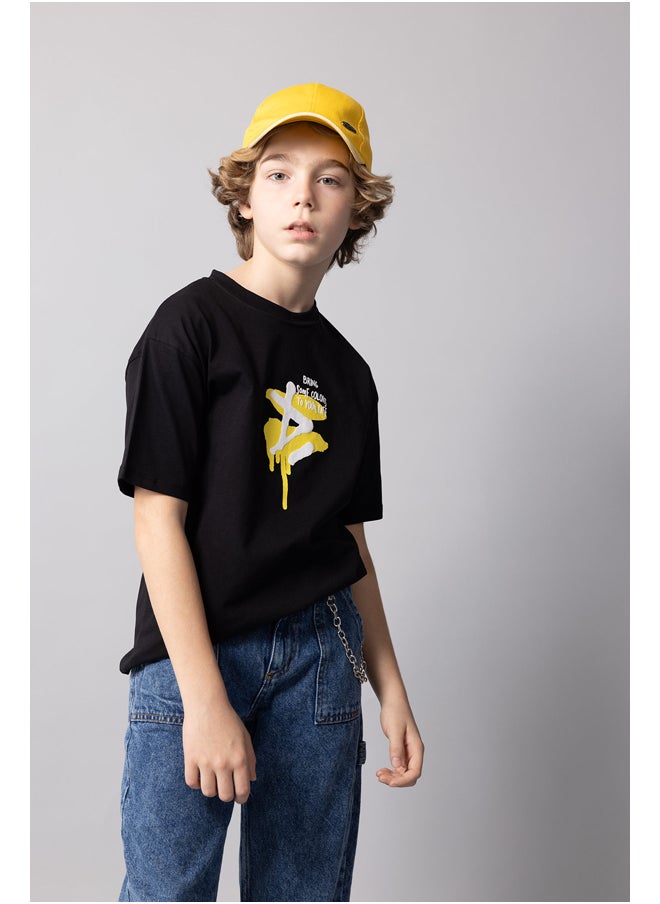 DeFacto - Boy Oversize Fit Crew Neck Knitted Short Sleeve T-Shirt - Image 1