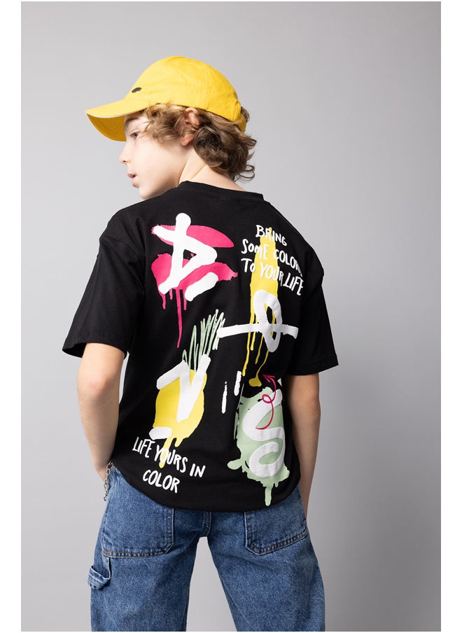 DeFacto - Boy Oversize Fit Crew Neck Knitted Short Sleeve T-Shirt - Image 1