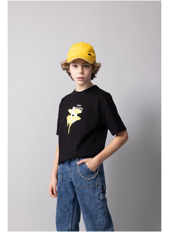 DeFacto - Boy Oversize Fit Crew Neck Knitted Short Sleeve T-Shirt - Image 1