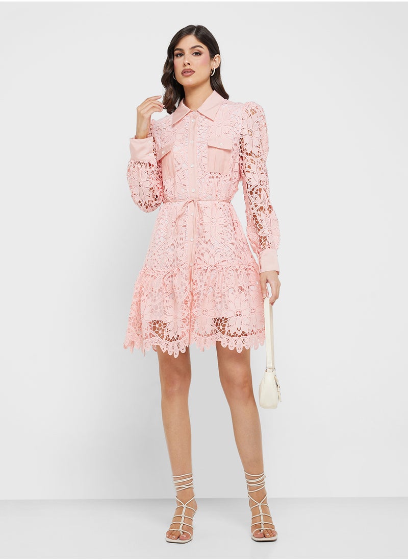 Jovonna London - Collared Neck Lace Detailed Dress - Image 1
