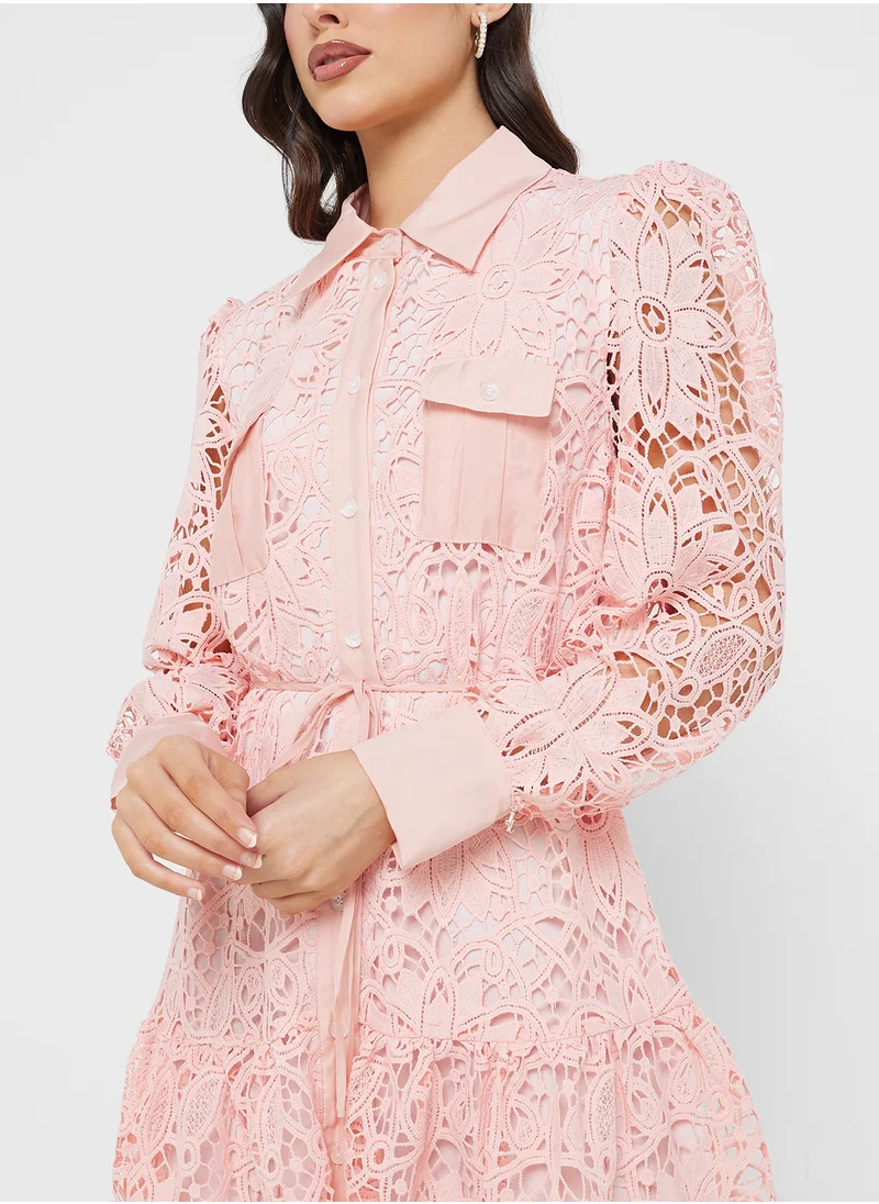 جوفونا لندن Collared Neck Lace Detailed Dress