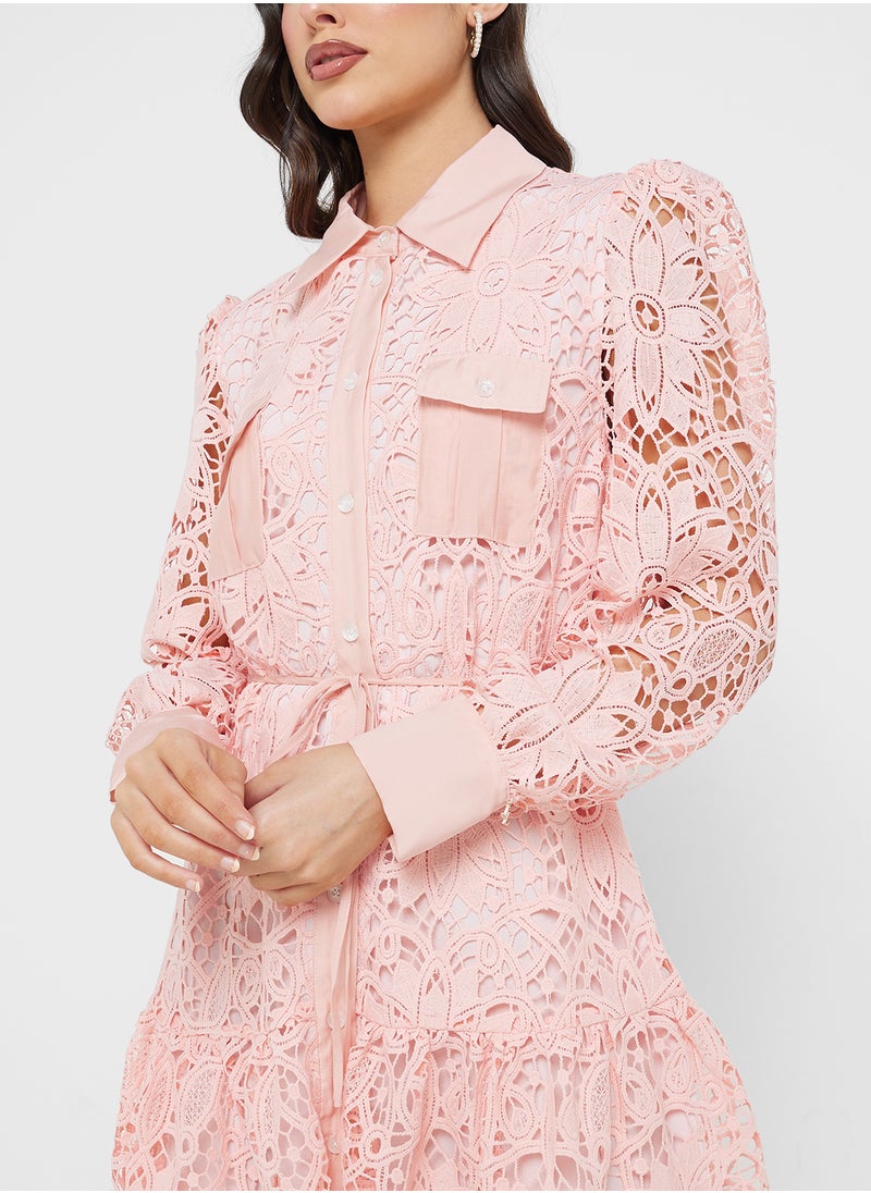 Jovonna London - Collared Neck Lace Detailed Dress - Image 1