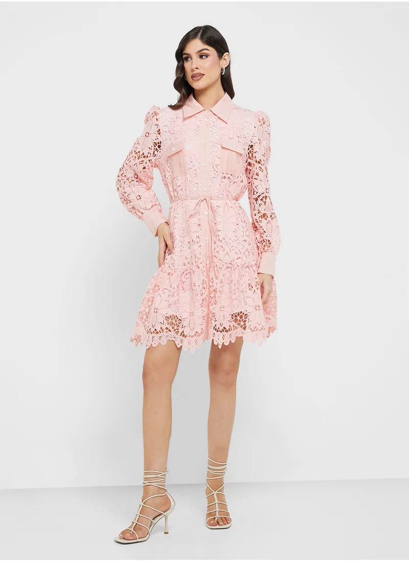 جوفونا لندن Collared Neck Lace Detailed Dress