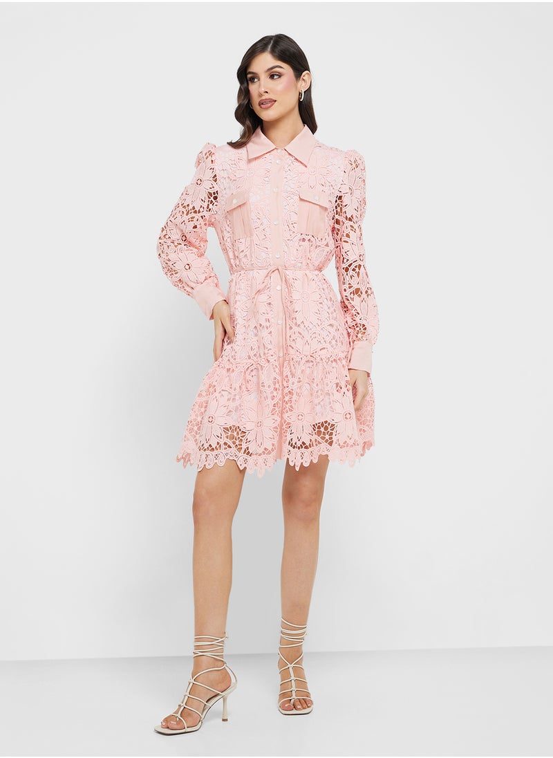 Jovonna London - Collared Neck Lace Detailed Dress - Image 1