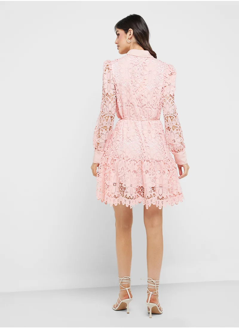 جوفونا لندن Collared Neck Lace Detailed Dress