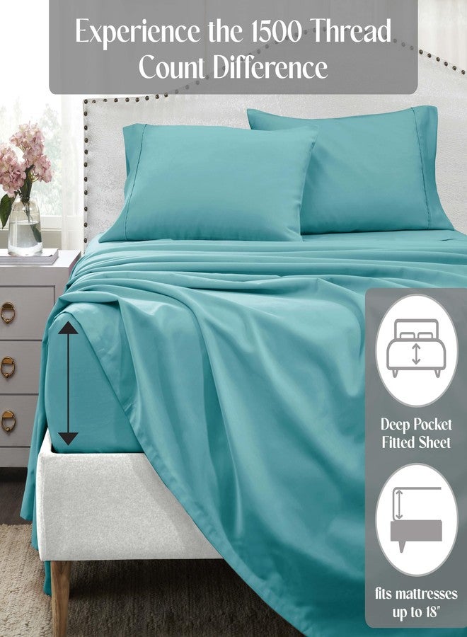 Superior 1400-1500 Thread Count Cotton Rich Sheet Set, Heavy Daily Bedding, Modern Decor, Includes 1 Elastic Deep Pocket Fitted Bedsheet, 1 Flat Sheet, 2 Pillowcases, King Size, Teal - Image 5
