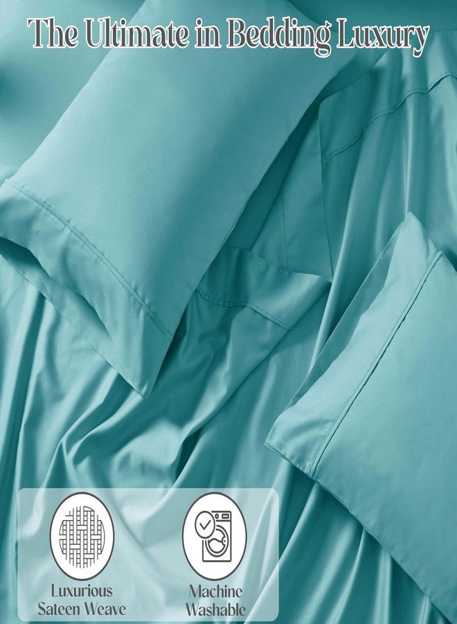 Superior 1400-1500 Thread Count Cotton Rich Sheet Set, Heavy Daily Bedding, Modern Decor, Includes 1 Elastic Deep Pocket Fitted Bedsheet, 1 Flat Sheet, 2 Pillowcases, King Size, Teal - Image 4
