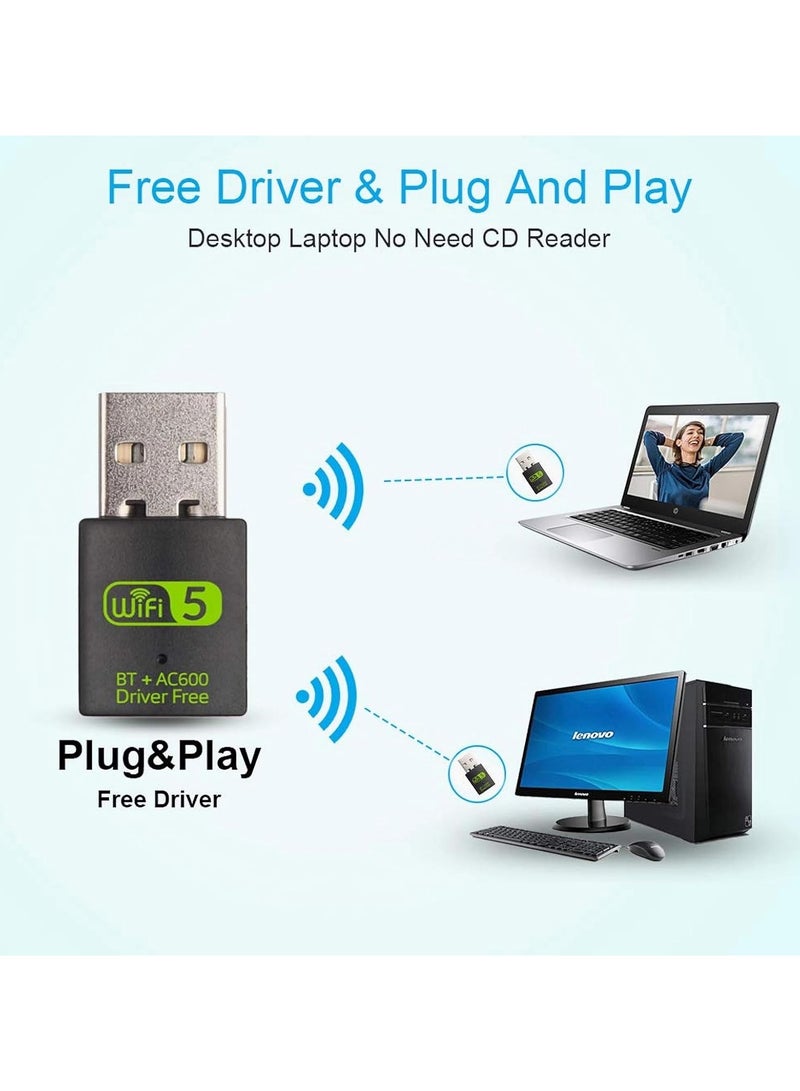 USB WiFi Bluetooth Adapter, 600Mbps Dual Band 2.4/5Ghz Wireless Network External Receiver, Mini WiFi Dongle for PC/Laptop/Desktop - Image 4
