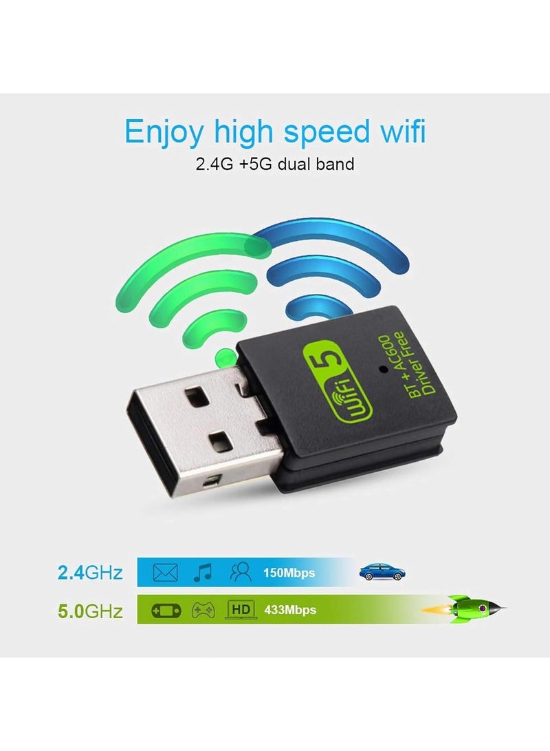 USB WiFi Bluetooth Adapter, 600Mbps Dual Band 2.4/5Ghz Wireless Network External Receiver, Mini WiFi Dongle for PC/Laptop/Desktop - Image 5
