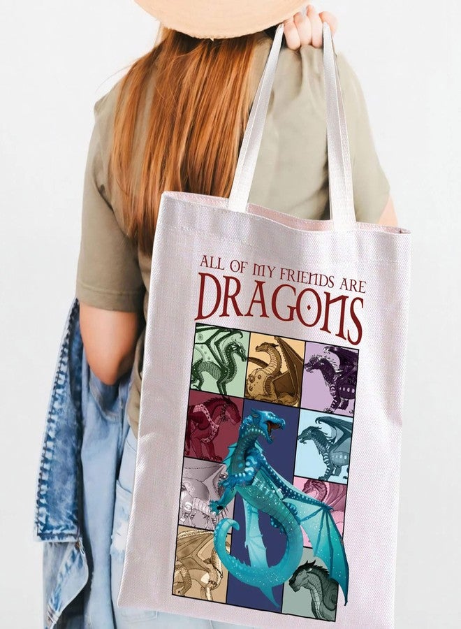 TOBGBE Wings Fire Novel Inspired Tote Bag Dragon Lover Gift All Of My Friends Are Dragons Reusable Grocery Shopping Bag Dragon Gift (TB, Blue Dragon Tote) - Image 4
