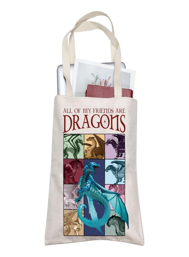 TOBGBE Wings Fire Novel Inspired Tote Bag Dragon Lover Gift All Of My Friends Are Dragons Reusable Grocery Shopping Bag Dragon Gift (TB, Blue Dragon Tote) - Image 1