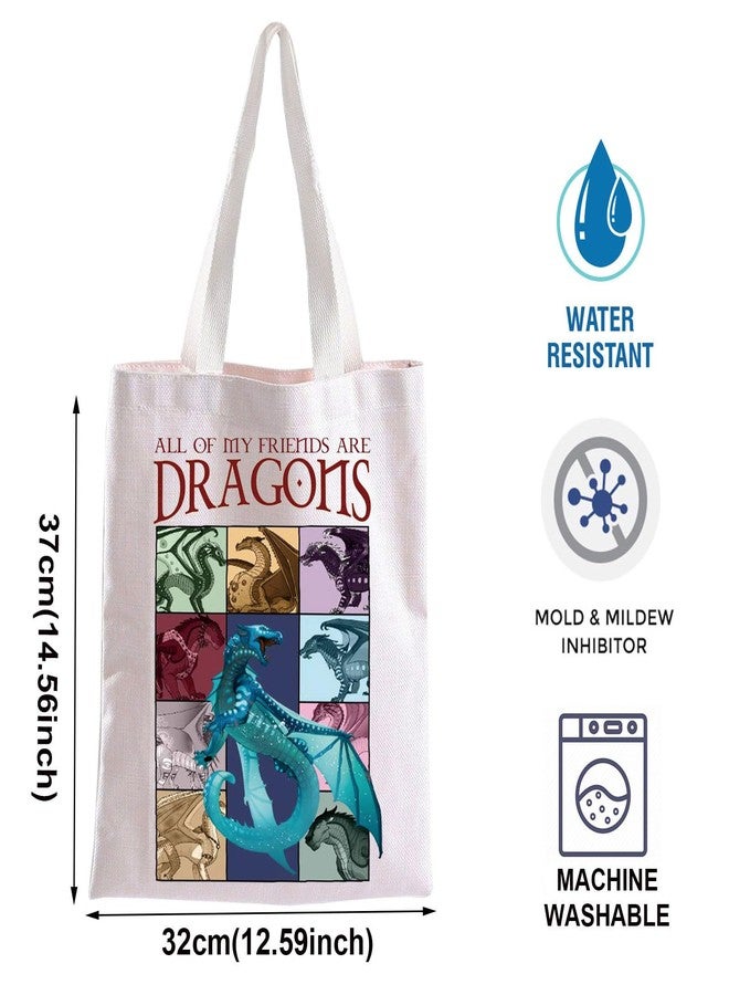 TOBGBE Wings Fire Novel Inspired Tote Bag Dragon Lover Gift All Of My Friends Are Dragons Reusable Grocery Shopping Bag Dragon Gift (TB, Blue Dragon Tote) - Image 2