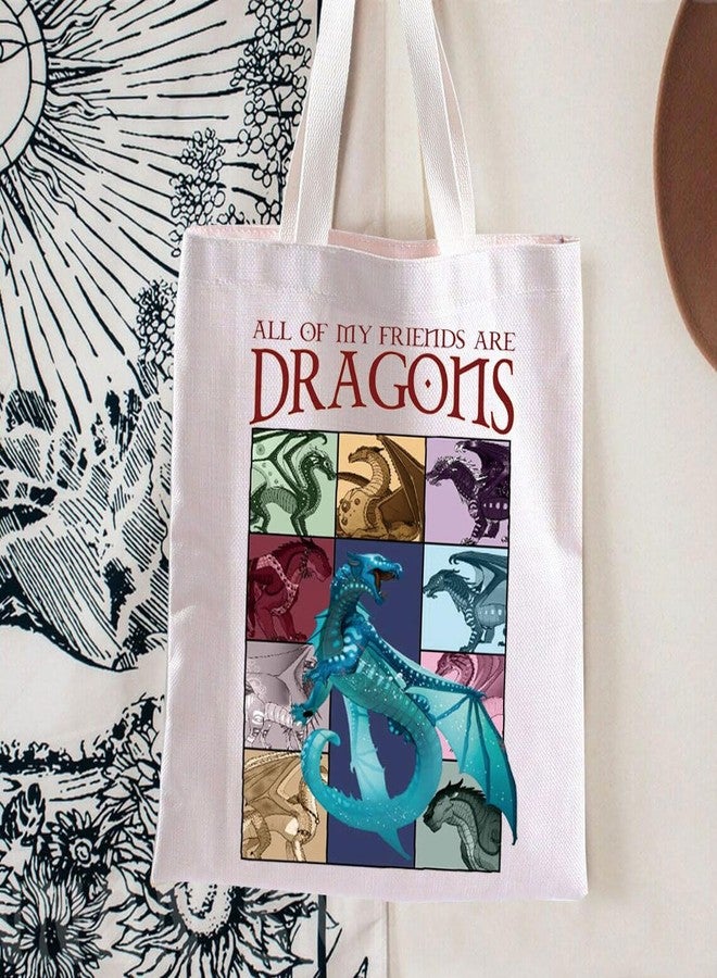 TOBGBE Wings Fire Novel Inspired Tote Bag Dragon Lover Gift All Of My Friends Are Dragons Reusable Grocery Shopping Bag Dragon Gift (TB, Blue Dragon Tote) - Image 5