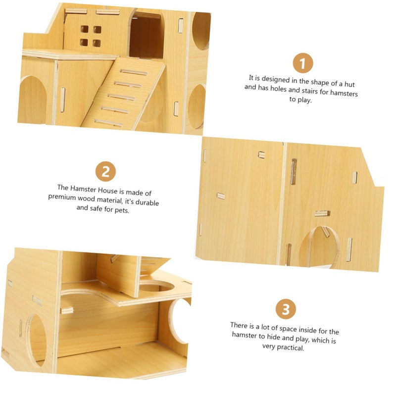 Mikikit Wooden Hamster House Hideout Pet Cage for Small Pets Mice Gerbil - Image 5