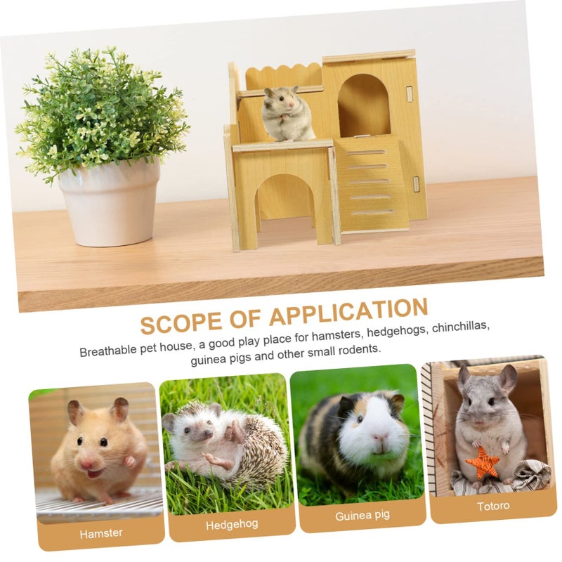 Mikikit Wooden Hamster House Hideout Pet Cage for Small Pets Mice Gerbil - Image 4