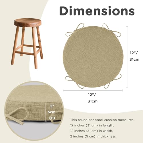 AddGrace Round Bar Stool Cushions with Ties Set of 1 Non Slip Seat Cushions 12x12 Inch Washable Chair Pads Removable Washable Cover Beige - Image 3