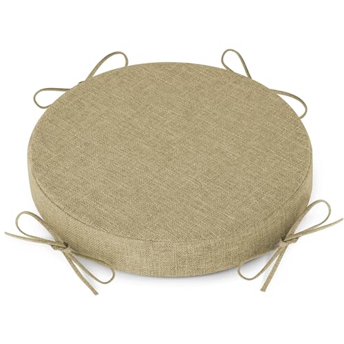 AddGrace Round Bar Stool Cushions with Ties Set of 1 Non Slip Seat Cushions 12x12 Inch Washable Chair Pads Removable Washable Cover Beige - Image 1