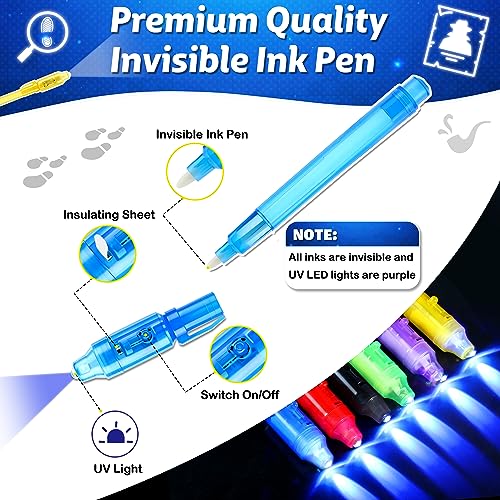 Joycover 12 PCS Invisible Ink Pen with UV Light for Kids Spy Pens and Notebook Birthday Party Favors for Kids 48 School Prize Goodie Bag Stuffers UV Pen for Secret Message Escape Room - Image 5