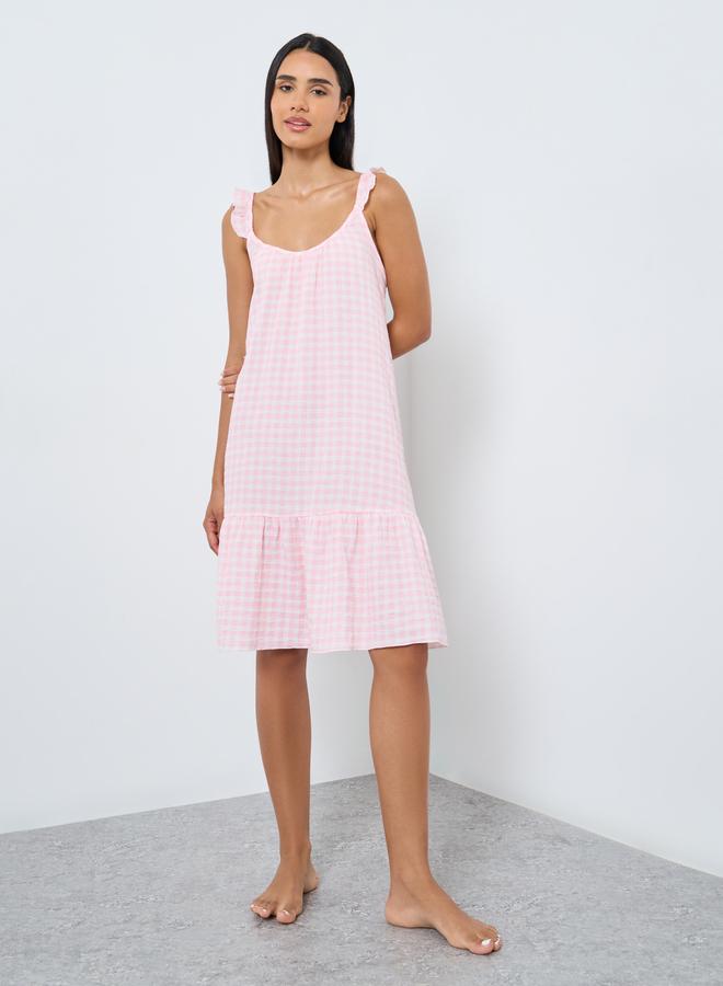 Styli Cotton Gauze Gingham Ruffled Slip Dress - Image 2