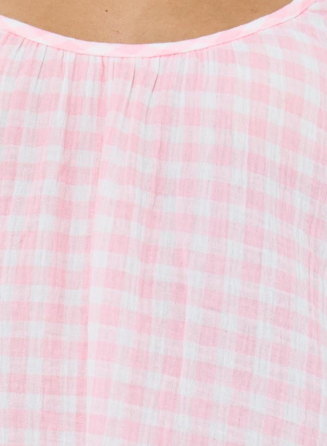 Styli Cotton Gauze Gingham Ruffled Slip Dress - Image 3