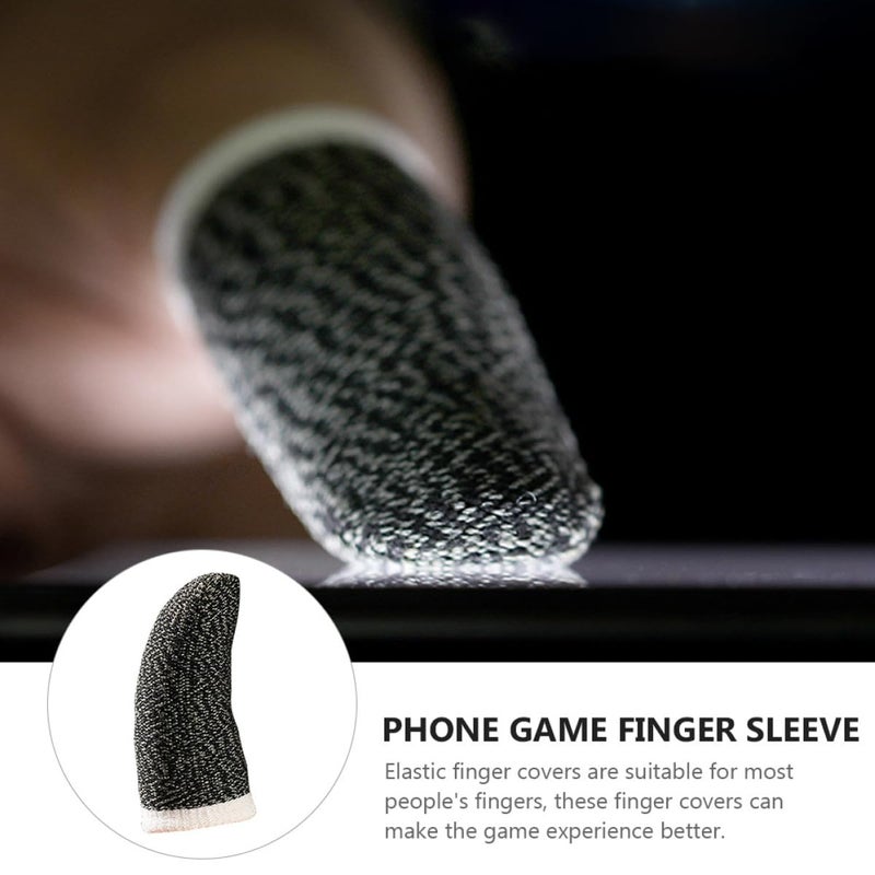 Black Copper Fiber Gaming Finger Sleeves Anti Sweat 10 Pcs with White Edge for Mobile Phone Controllers - Image 4