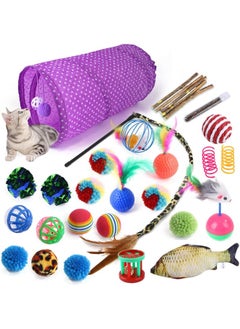 Cat Toys Set 30 Pcs, Cat Interactive Toys For All Cats, Kitten Collapsible Play Tunnel Tube Teaser Wand Bell Furry Ball Springs Mouse Catnip Fish For Kitty Puppy