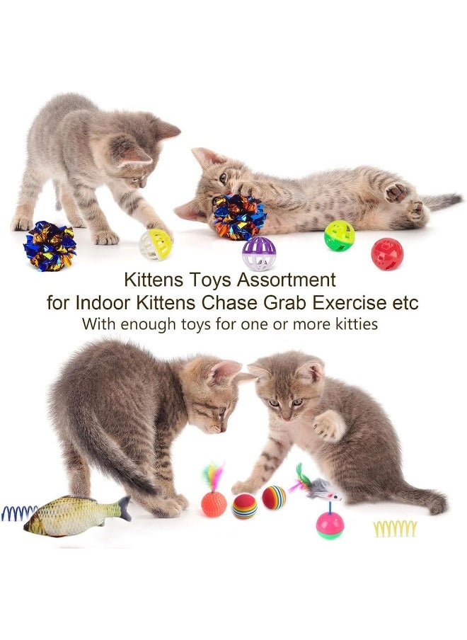ECVV - Cat Toys Set 30 Pcs, Cat Interactive Toys For All Cats, Kitten Collapsible Play Tunnel Tube Teaser Wand Bell Furry Ball Springs Mouse Catnip Fish For Kitty Puppy - Image 1