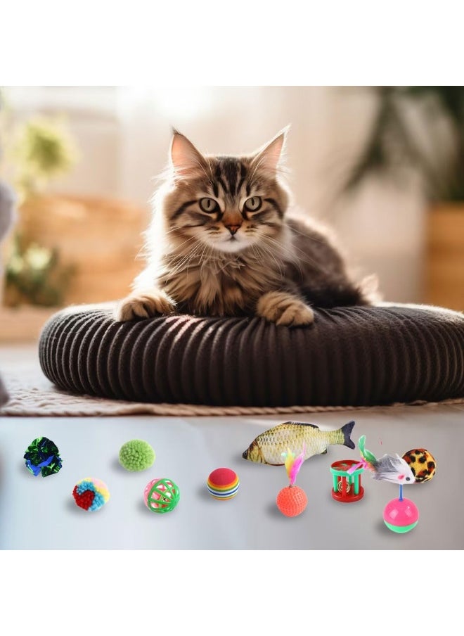 ECVV - Cat Toys Set 30 Pcs, Cat Interactive Toys For All Cats, Kitten Collapsible Play Tunnel Tube Teaser Wand Bell Furry Ball Springs Mouse Catnip Fish For Kitty Puppy - Image 1
