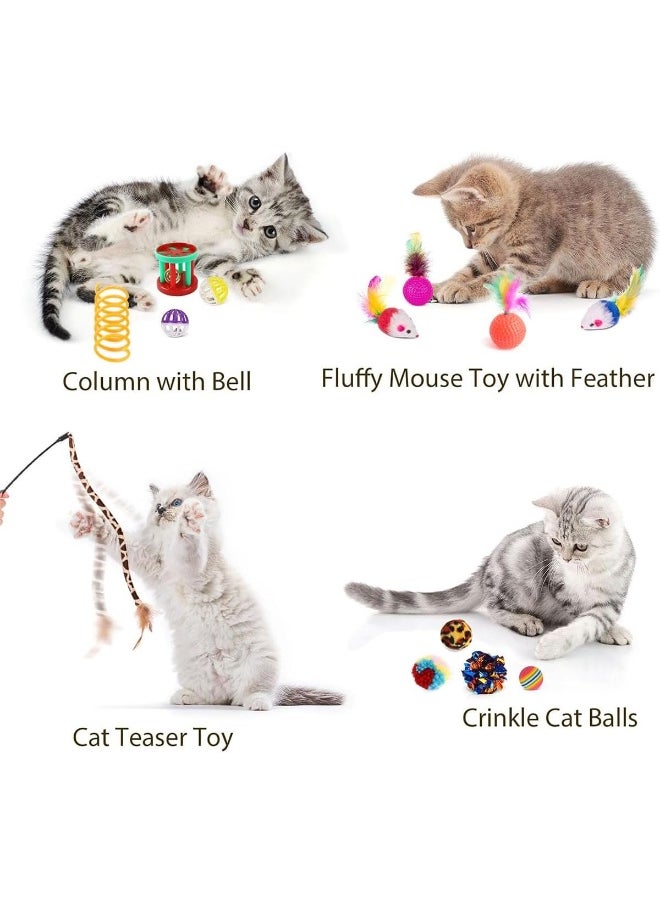 ECVV - Cat Toys Set 30 Pcs, Cat Interactive Toys For All Cats, Kitten Collapsible Play Tunnel Tube Teaser Wand Bell Furry Ball Springs Mouse Catnip Fish For Kitty Puppy - Image 1