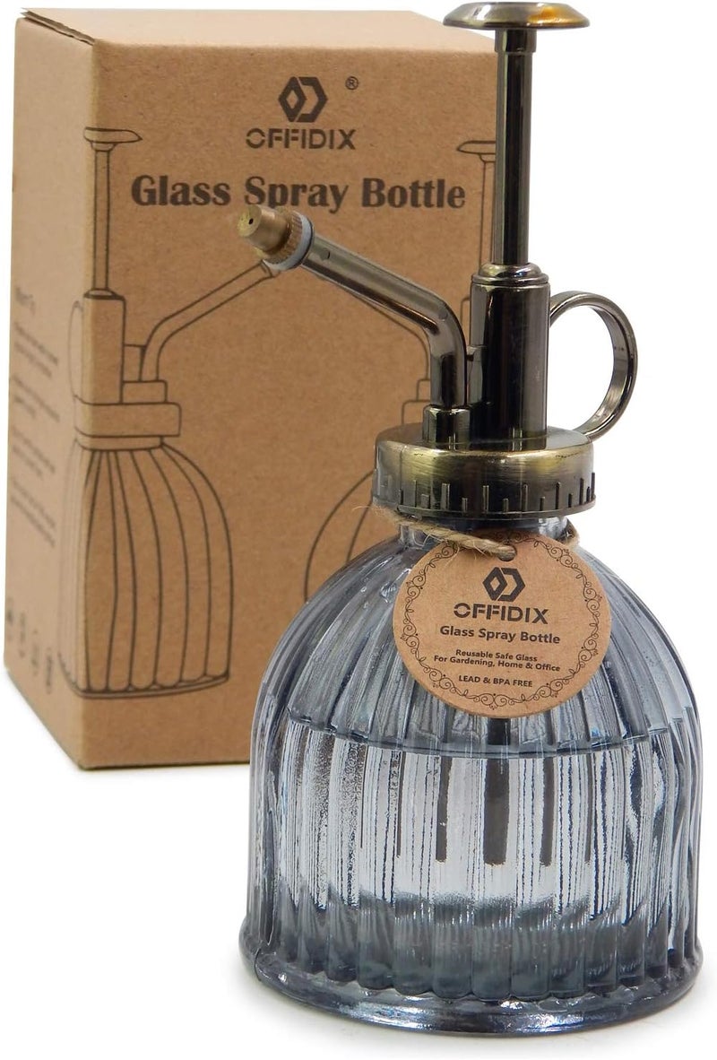 OFFIDIX Plant Mister plant water Spray Bottle, 6.3" Tall Vintage Style with Bronze Plastic Top Pump One Hand Glass Watering Can for Indoor Potted Plants Terrariums (Dark Gray) - Image 1