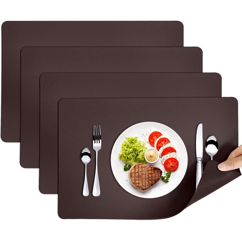 Herda Brown Table Placemats Set of 4 Faux Leather Table Mats Wipeable Washable Place Mats Indoor Outdoor Patio Table Home Kitchen Placemats for Dining Table Easy to Clean and Heat Resist