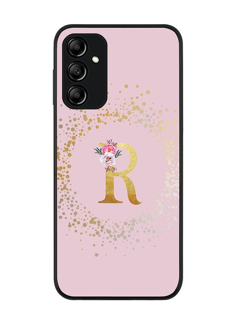 Rugged Black edge case for Samsung Galaxy M14 5G Slim fit Soft Case Flexible Rubber Edges Anti Drop TPU Cover -  Custom Monogram Initial Letter Floral Pattern Alphabet - R  (Pink )