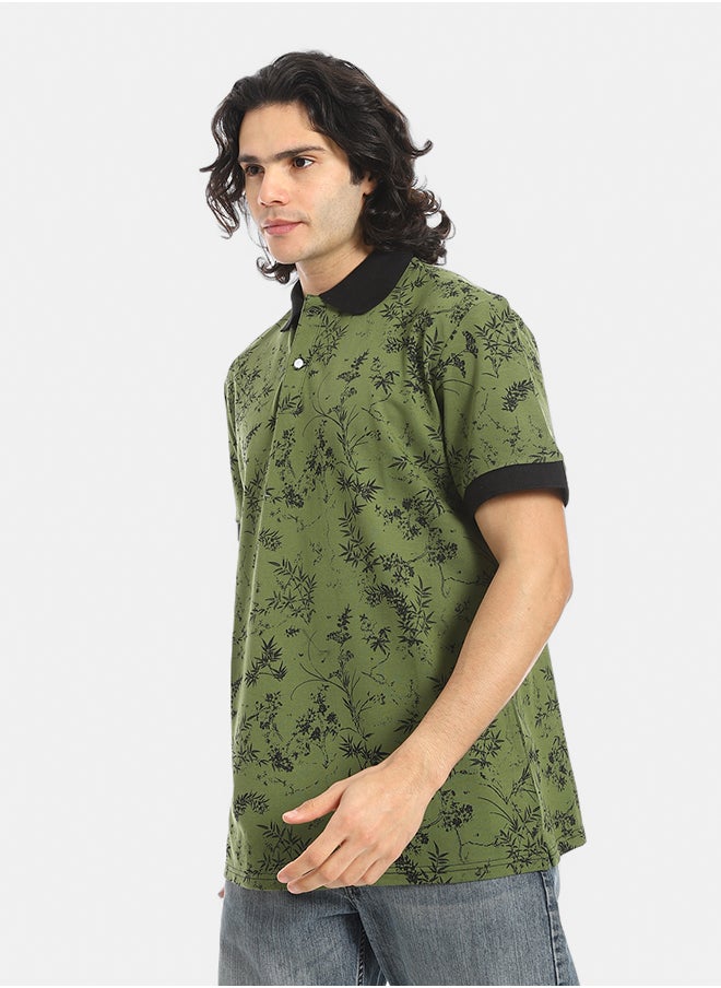 Red Circle Self Pattern Regular Fit Polo Shirt  - Image 4