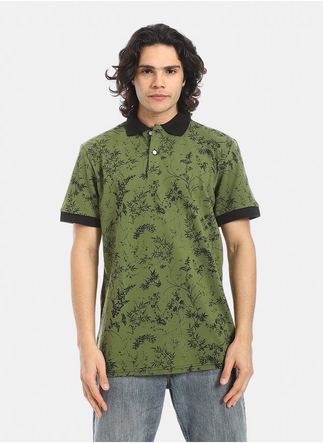 Red Circle Self Pattern Regular Fit Polo Shirt  - Image 1