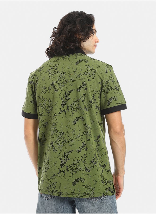 Red Circle Self Pattern Regular Fit Polo Shirt  - Image 3