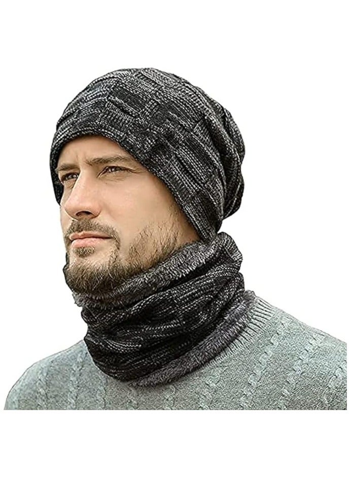 Oasisgalore Beanie Hat Warm Hat with Fleece Pullover Hat Bib Set Thickened Scarf Unisex - Image 1