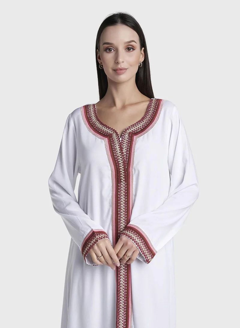 كشخة White Colour Magrabi Rayon Jalabiya (VW506)
