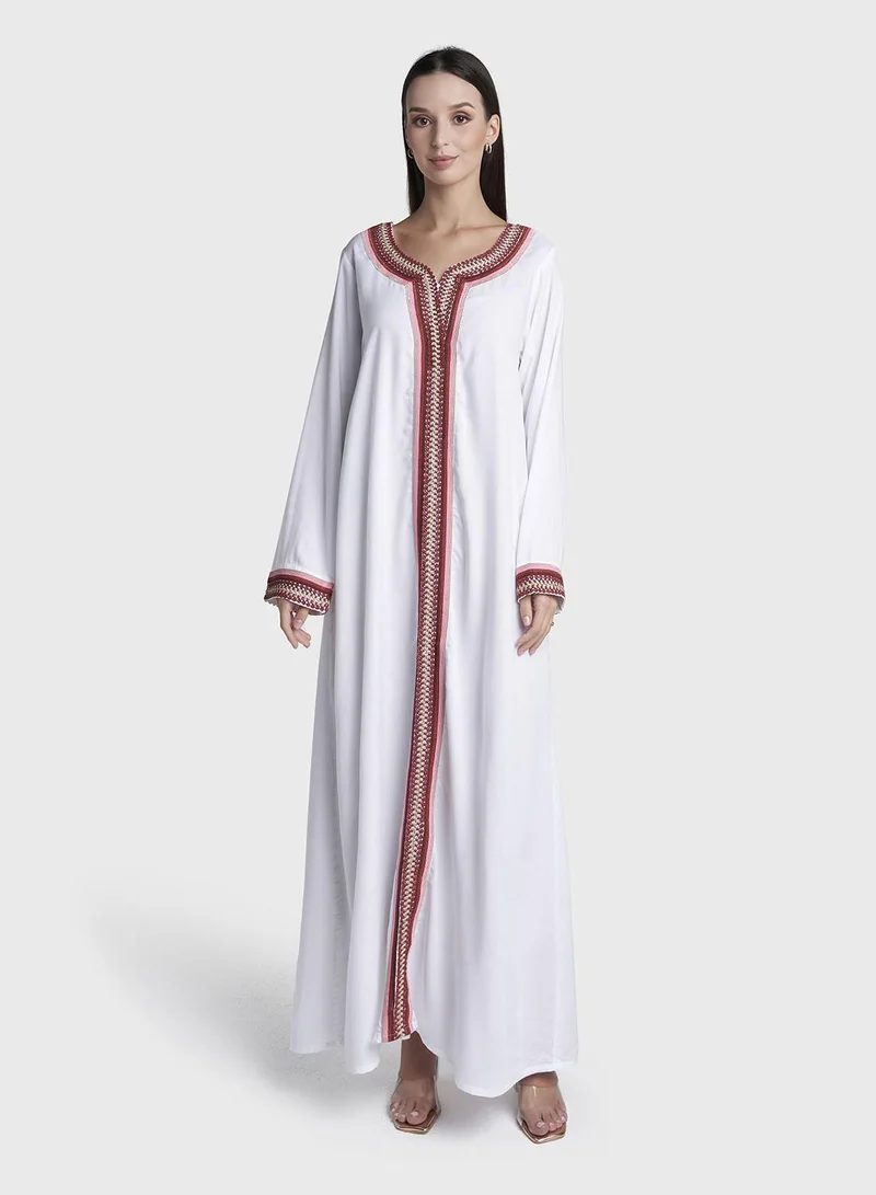 كشخة White Colour Magrabi Rayon Jalabiya (VW506)