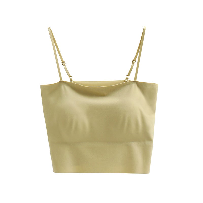 Generic Summer Traceless One-piece Navel Exits Sling Vest Belt Chest Pad Sports Strapless Air Fixed Cup Beautiful Back Underwear for Women Light green - Image 1