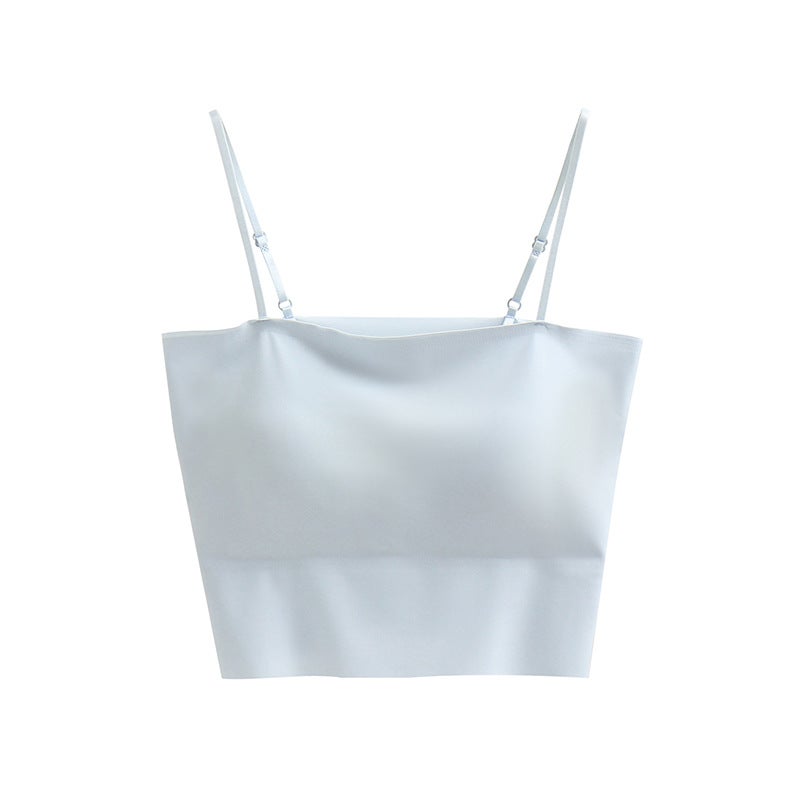 Generic Summer Traceless One-piece Navel Exits Sling Vest Belt Chest Pad Sports Strapless Air Fixed Cup Beautiful Back Underwear for Women Light green - Image 2