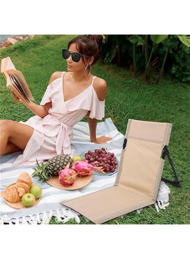 HOOKOR Beach Mat Lounge Chair, Ultra-Light Camping Folding Chair with Backrest,Outdoors Relaxing Chair with Carry Bag for Camping Beach Road Trips (Beige) - Image 4