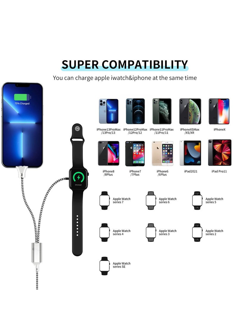 SYOSI Watch Charger Magnetic Charging Cord, 2 in 1 Portable Wireless Charger Cable Compatible with Watch Series 7 SE 6 5 4 3 2 Work for iPhone 13/12 Pro Max / 11 / XR/XS/X / 8 Plus  - Image 2