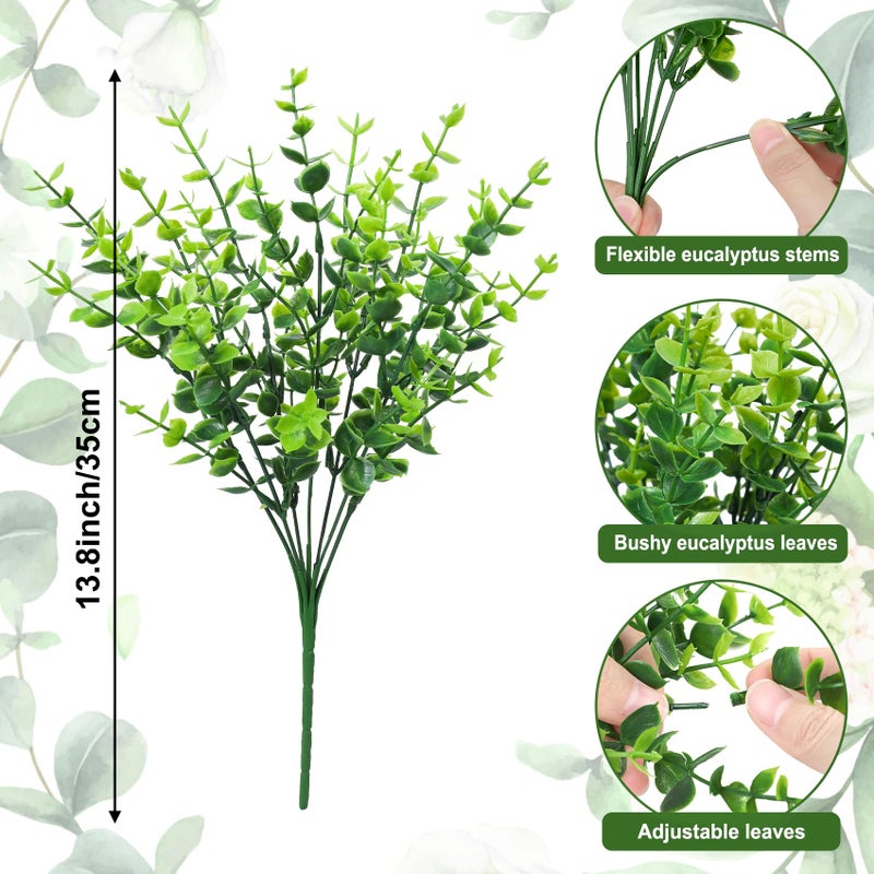 Bassion 24 Bundles Greenery Artificial Plants Outdoors, Eucalyptus Stems UV Resistant Fake Foliage Plants Faux Boxwood Shrubs Indoor Decorations Artificial Flowers for Garden Pot Porch Fence Hanging Planter - Image 2