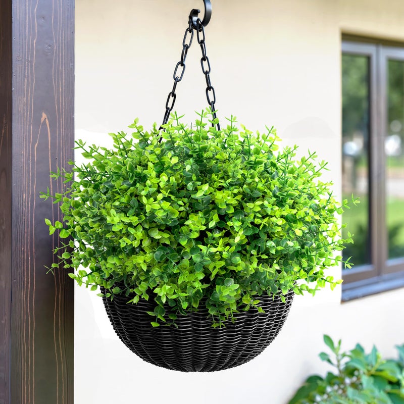 Bassion 24 Bundles Greenery Artificial Plants Outdoors, Eucalyptus Stems UV Resistant Fake Foliage Plants Faux Boxwood Shrubs Indoor Decorations Artificial Flowers for Garden Pot Porch Fence Hanging Planter - Image 5