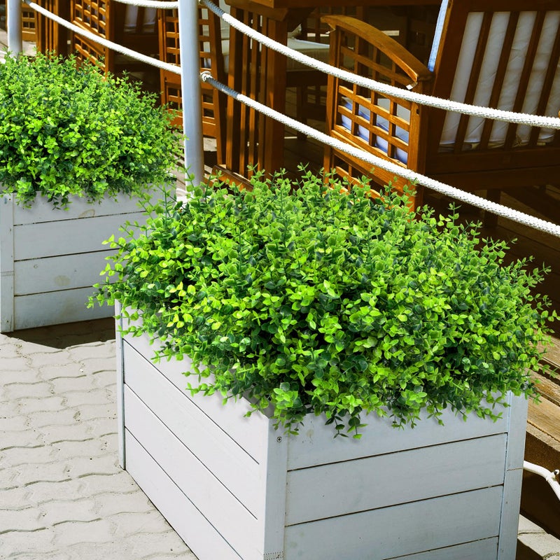 Bassion 24 Bundles Greenery Artificial Plants Outdoors, Eucalyptus Stems UV Resistant Fake Foliage Plants Faux Boxwood Shrubs Indoor Decorations Artificial Flowers for Garden Pot Porch Fence Hanging Planter - Image 4