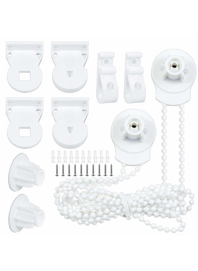 SelfTek 2 Set 25mm Roller Blind Fittings Plastic Brackets Beaded Chain Rolling Blind Replacement Repair Kit with 2 Pieces Child Safty P-Clips and Screws - Image 1