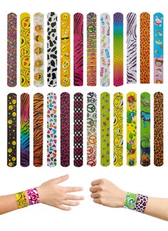 Sweet seven Colorful Hearts Animal Print Slap Bracelets - 25 Pcs | Boys and Girls Party Favors for Birthday. Fun Prizes!  - Image 1