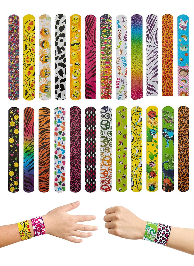 Sweet seven Colorful Hearts Animal Print Slap Bracelets - 25 Pcs | Boys and Girls Party Favors for Birthday. Fun Prizes!  - Image 1